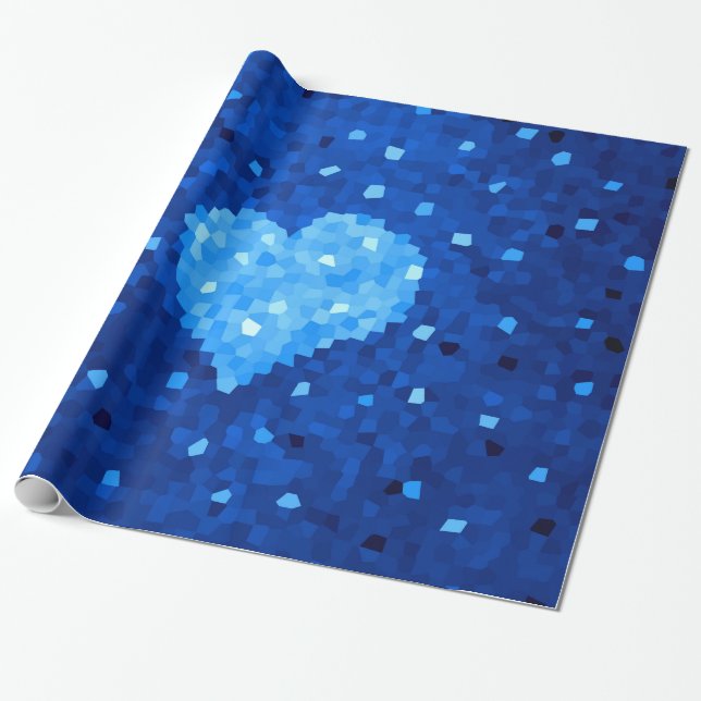 Papel De Presente Pixel Art Blue Heart Retro Gamer Love (Desenrolado)