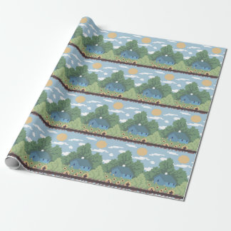 Papel De Presente Pixel Countryside House Landscape Pattern