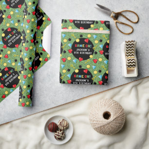 Papel De Presente Pixels Arcade Jogo Nível Superior Aniversário de c