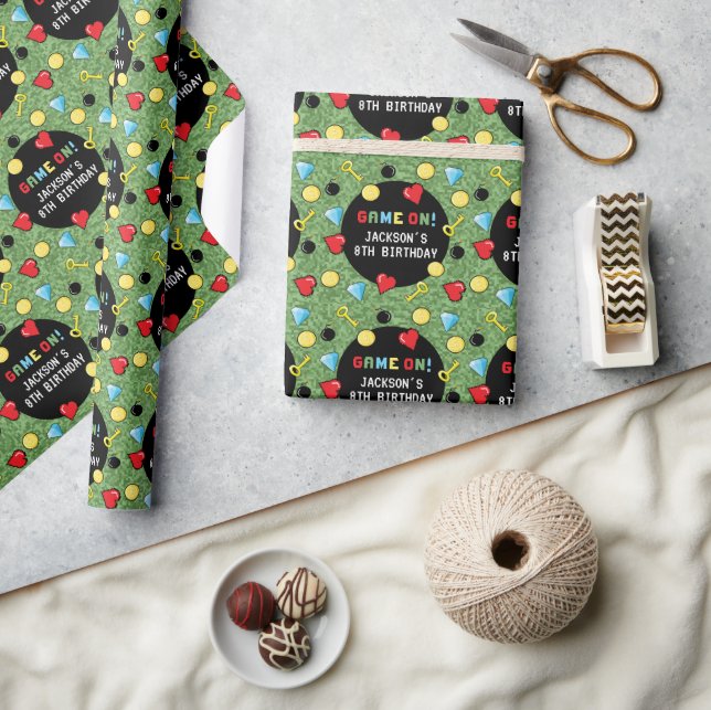 Papel De Presente Pixels Arcade Jogo Nível Superior Aniversário de c (Artesanato)