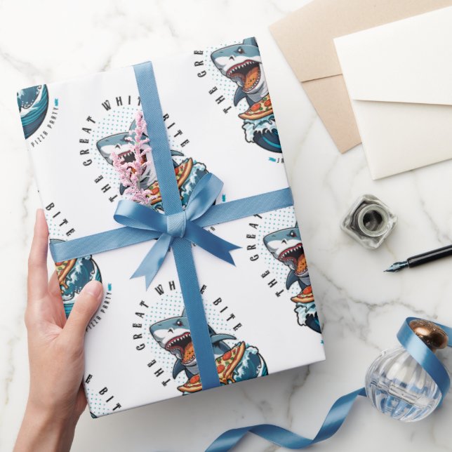 Papel De Presente Pizza de Comida de Tubarão | Excelente Bite Branca (Presentear)