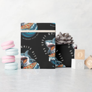 Papel De Presente Pizza de Comida de Tubarão   Excelente Bite Branca