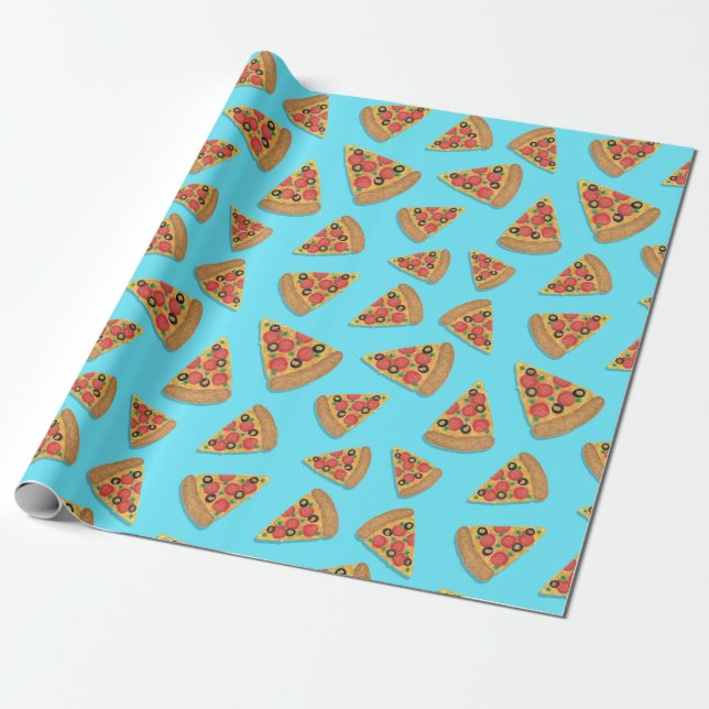 Papel De Presente Pizza Party Pepperoni Novelty Blue (Desenrolado)