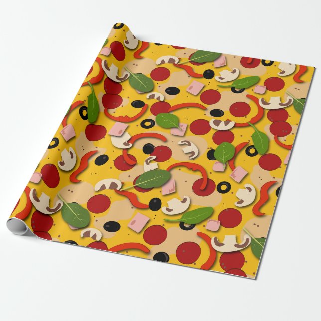 Papel De Presente Pizza Topping Engraçado Cartoon (Desenrolado)