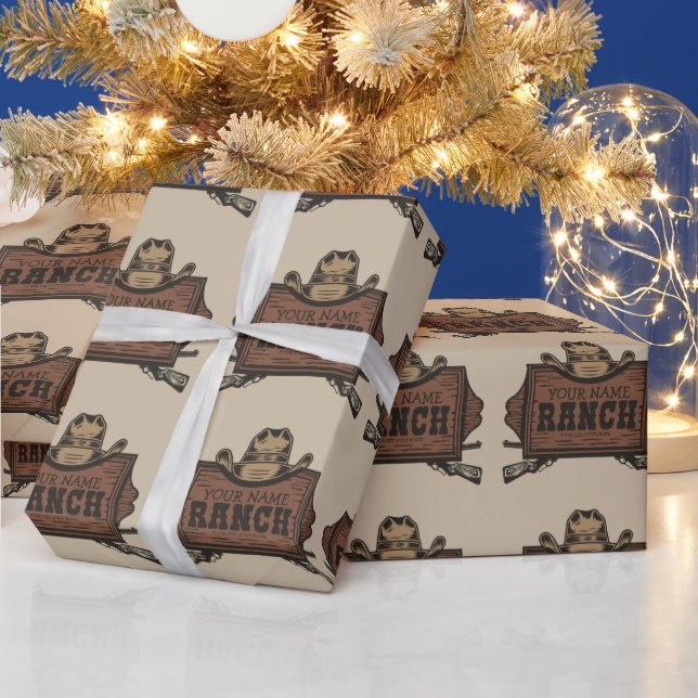 Papel De Presente Placa de rancho ocidental com armas de cowboy com  (Feriados)