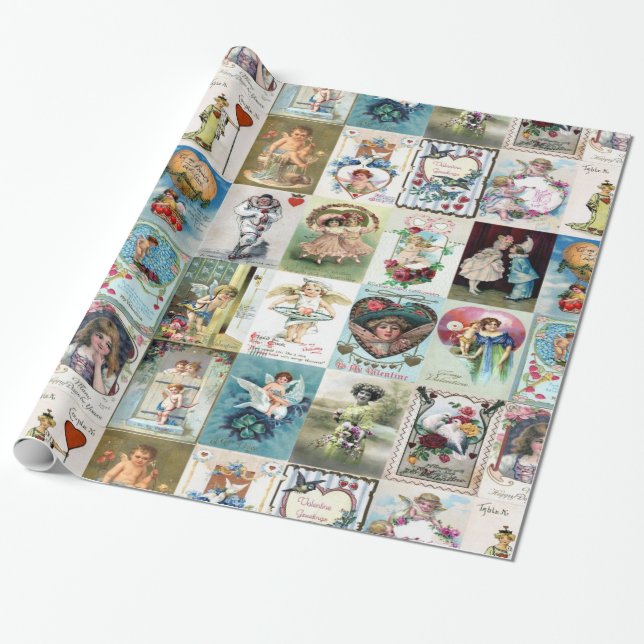 Papel De Presente Placas de Namorados Vintage (Desenrolado)