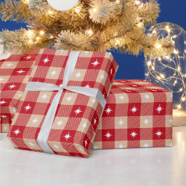 Papel De Presente Plaid Country Rústico Natal Búfalo Bege Vermelho