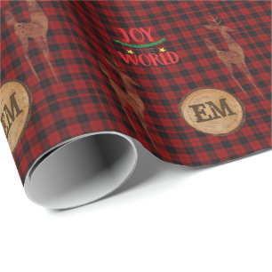 Papel De Presente Plaid de Búfalo Rústico Cervo Monograma Inicial XM