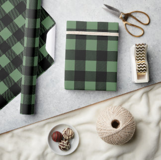 Papel De Presente Plaid de Búfalo Verde de Natal Inverno