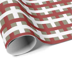Papel De Presente Plaid de Natal Moderno Vermelho Branco Sage