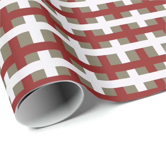 Papel De Presente Plaid de Natal Moderno Vermelho Branco Sage (Ponta do rolo)