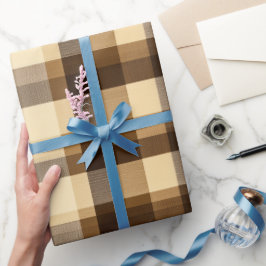 Papel De Presente Plaid Marrom Aconchegante Cabana Trigo Padrão Xadr