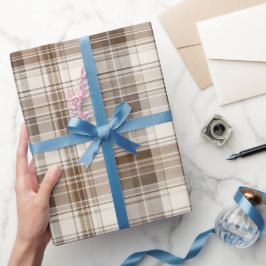Papel De Presente Plaid Marrom Aconchegante Cabana Trigo Padrão Xadr