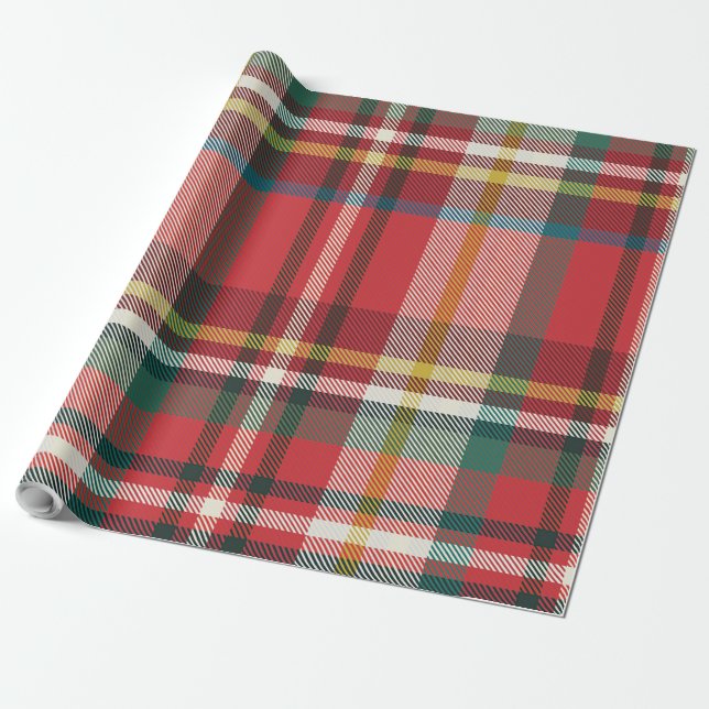 Papel De Presente Plaid Natal Feriados Vermelho e Verde (Desenrolado)