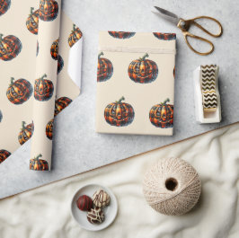 Papel De Presente Plaid Pumpkin Halloween Wrapping Paper