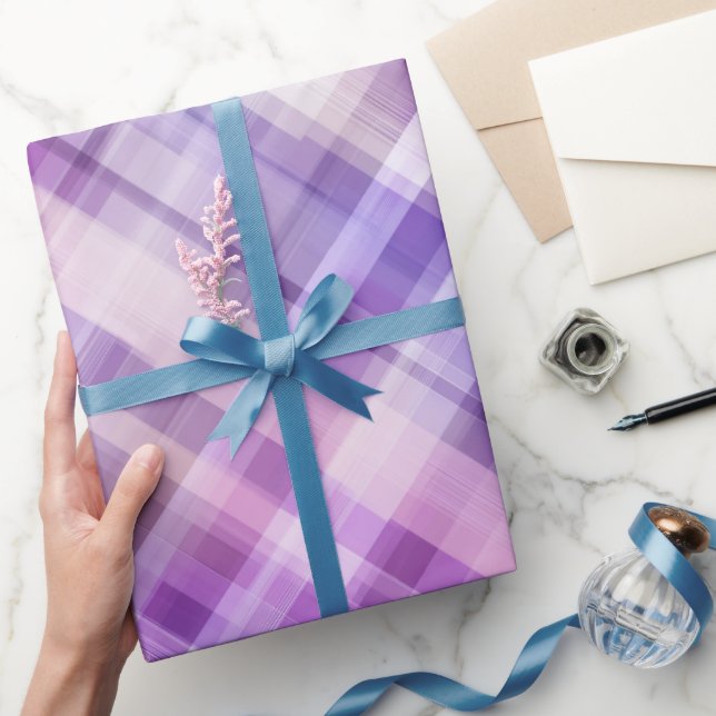 Papel De Presente Plaid Roxo Lavanda Padrão Névoa Suave (Presentear)