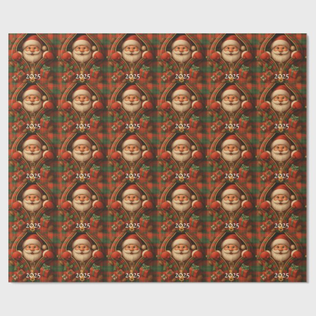 Papel De Presente Plaid Santa Claus Christmas Design  (Aberto)