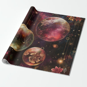 Papel De Presente Planeta Anelado de Cristal Cósmico Arte Fantasia (