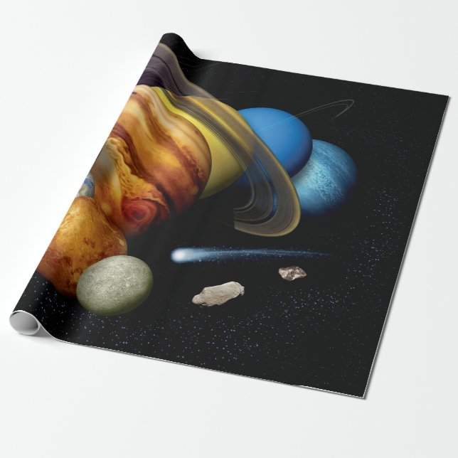Papel De Presente Planetas do Sistema Solar da NASA JPL Fotos do Esp (Desenrolado)