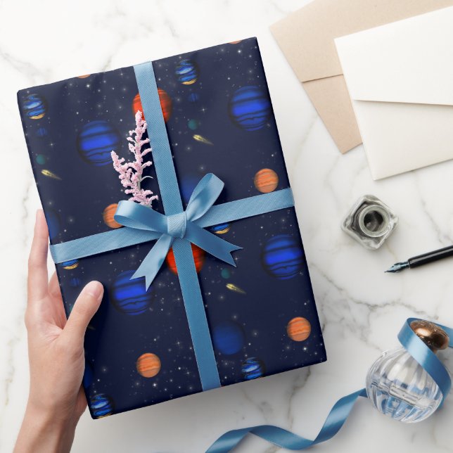 Papel De Presente Planetas e galáxias no espaço (Presentear)