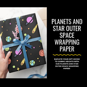 Papel De Presente Planetas e papel de enrolamento externo estrelado
