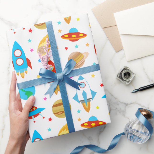 Papel De Presente Planetas Espaciais De Estrelas Ufo (Presentear)