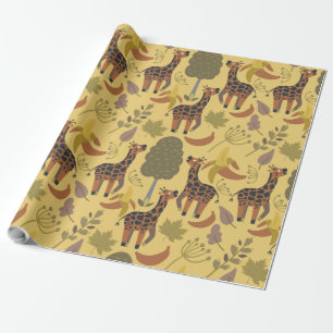 Papel De Presente Plano de fundo amarelo sem costura Giraffe