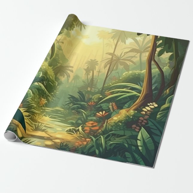 Papel De Presente plano exótico de vegetação exótica da selva tropic (Desenrolado)