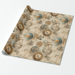 Papel De Presente Plano Mecânico Retro Sépia Marrom