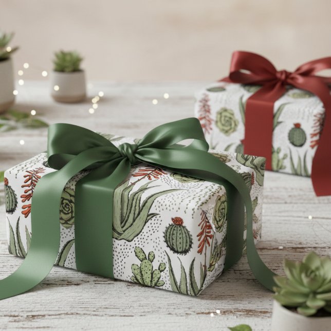 Papel De Presente Planta Aloe Vera Sucultiva Cactus Nature (Elegant Aloe Vera Wrapping Paper 4 Nature & Plant Lover. Green Aloe & Cactus Plant Botanical Pattern)