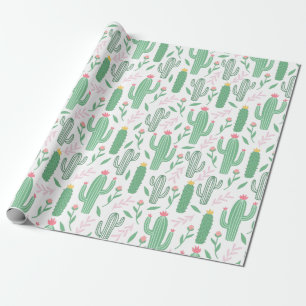 Papel De Presente Planta de Cacto Verde Padrão Roxo