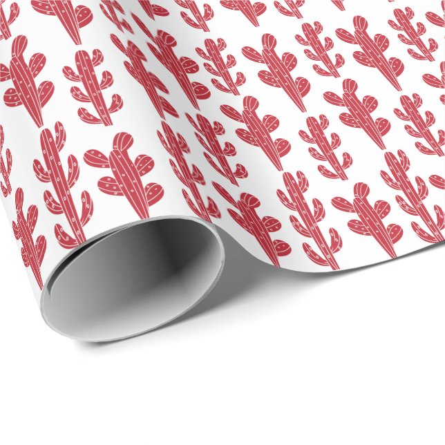 Papel De Presente Planta de Cacto Vermelho (Ponta do rolo)