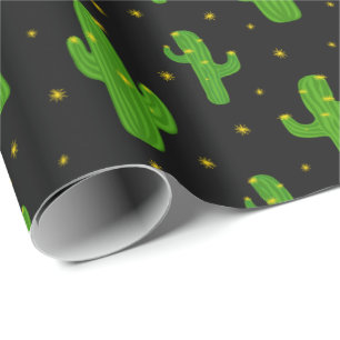 Papel De Presente Plantas de Cartoon Cactus em Preto