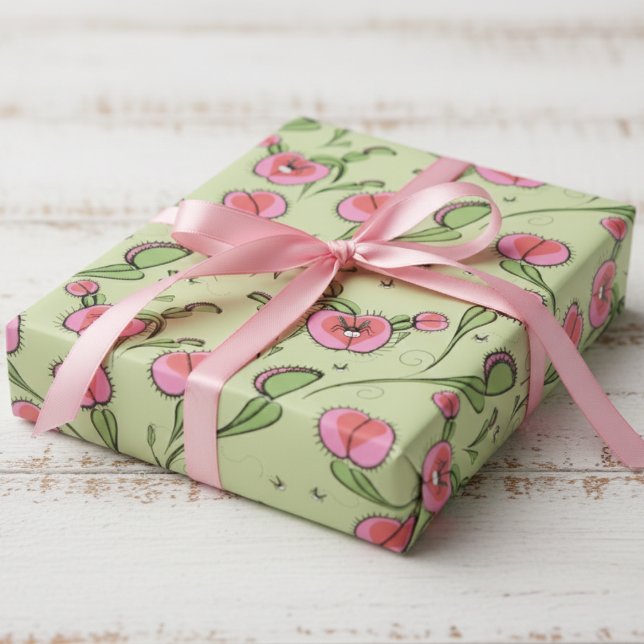Papel De Presente Plantas Divertidas de Venus Flytrap Botânica (Cute Botanical Venus Flytrap Plants Whimsical Kids Wrapping Paper for Valentine's Day & Birthday)
