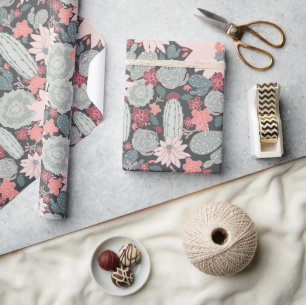 Papel De Presente Plantas do Succulent e teste padrão do cacto na