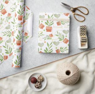 Papel De Presente Plantas Domésticas Em Potes Cerâmicos Padrão De