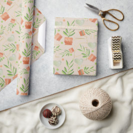 Papel De Presente Plantas Domésticas Em Potes Cerâmicos Padrão De Aq