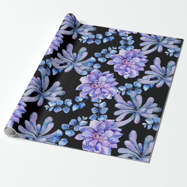 Papel De Presente Plantas Suculentas Aquarela (Desenrolado)