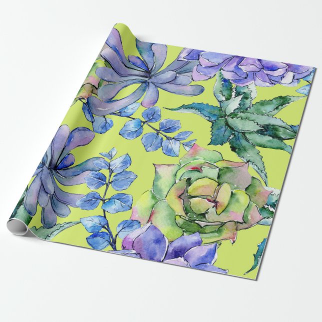 Papel De Presente Plantas suculentas aquarela (Desenrolado)