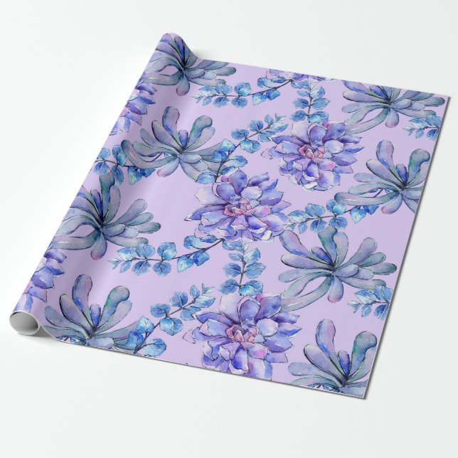 Papel De Presente Plantas Suculentas Aquarela (Desenrolado)