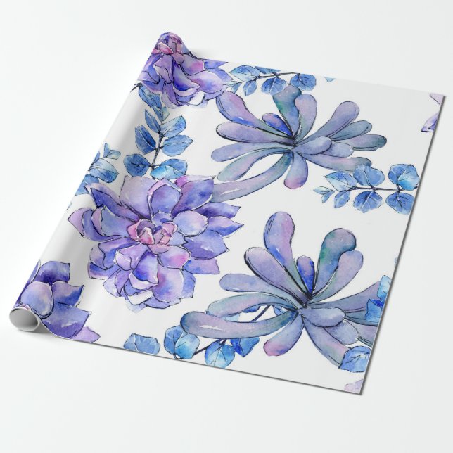 Papel De Presente Plantas suculentas aquarela (Desenrolado)