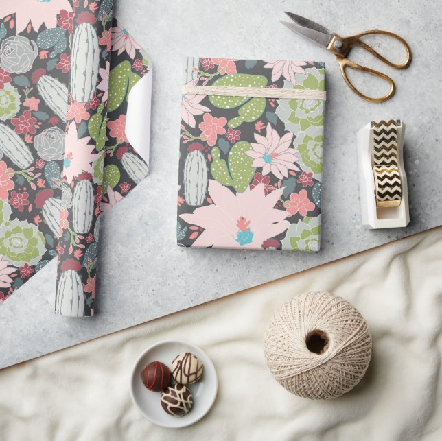 Papel De Presente Plantas Suculentes E Padrão De Cactus (Artesanato)