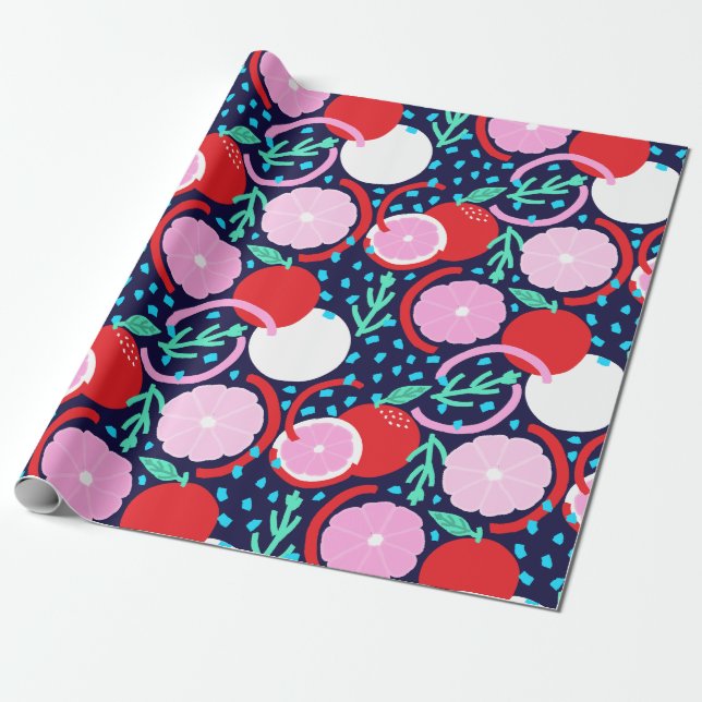 Papel De Presente Playful Citrus Fruit & Confetti Midnight Market (Desenrolado)