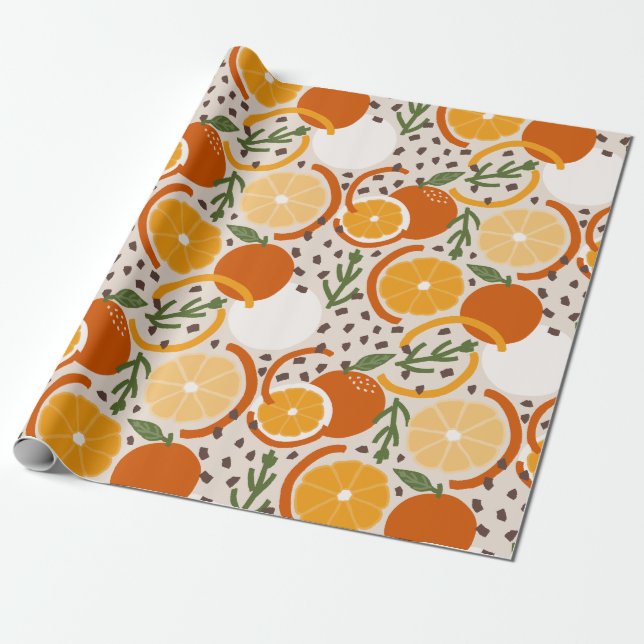 Papel De Presente Playful Citrus Fruit & Confetti Retro Kitchen (Desenrolado)