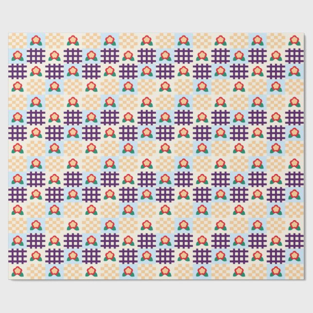 Papel De Presente Playful Floral Grid Pattern (Aberto)