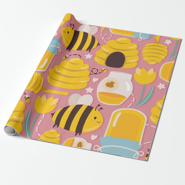 Papel De Presente Playful Honeybee and Hive Standard (Desenrolado)