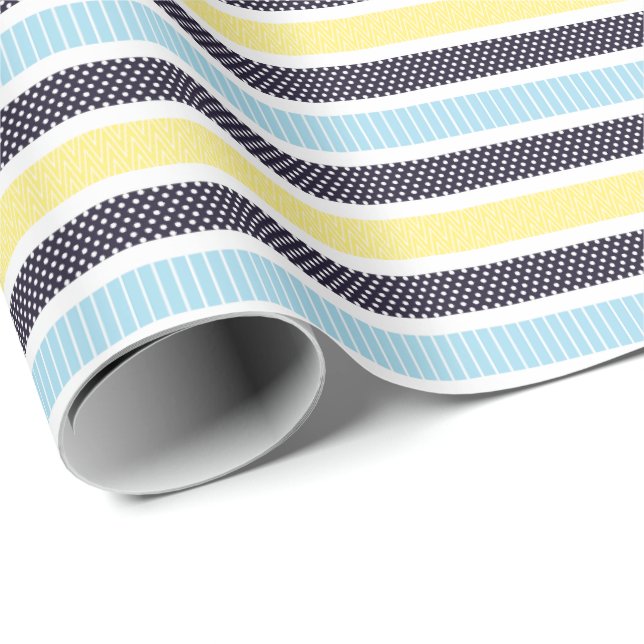 Papel De Presente Playful Striped Polka Dot Pattern (Ponta do rolo)