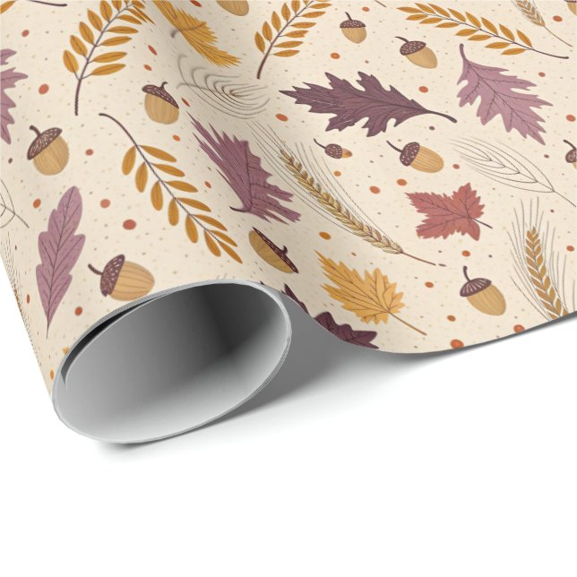 Papel De Presente Plum and Mustard Autumn Leaf Pattern (Ponta do rolo)