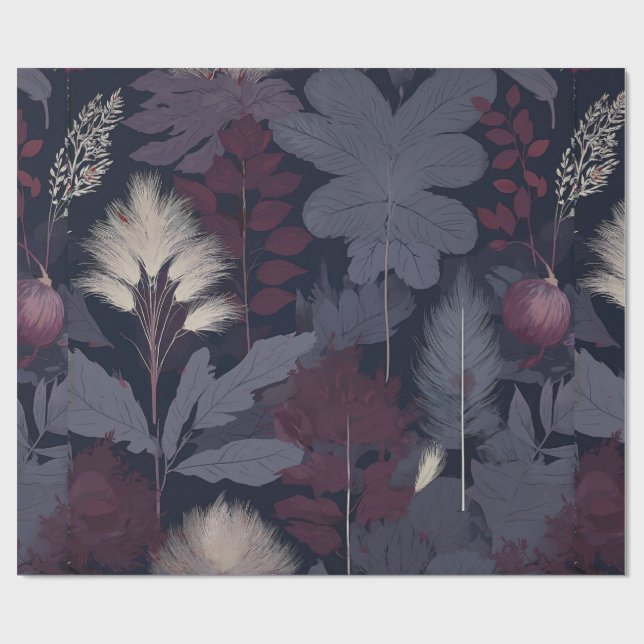 Papel De Presente Plum Fig & Pampas Grass Seamless Autumn (Aberto)