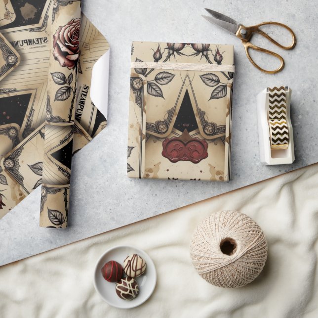 Papel De Presente Plum Roses Mechanical Steampunk  (Artesanato)